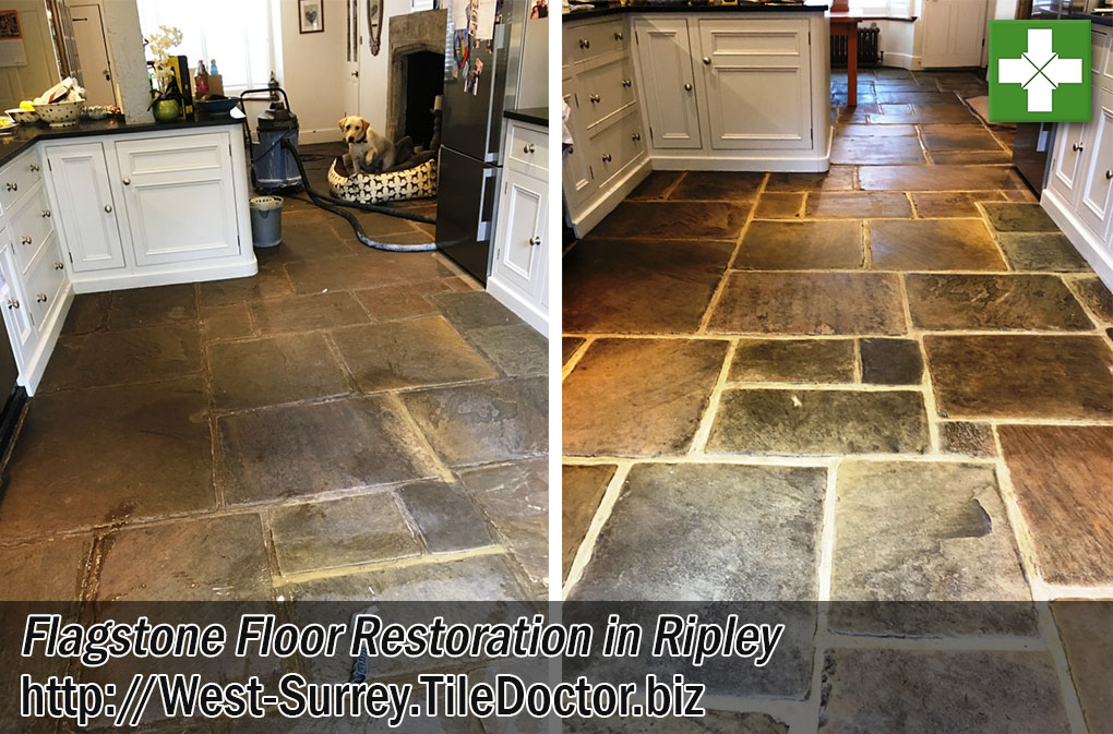 Old Flagstone Floor Repaired And Renovated In Ripley Stone Cleaning