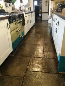 Flagstone Kitchen Floor Installation After Cleaning Moggerhanger