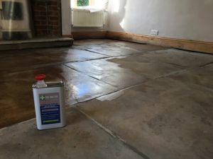 Yorkshire Flagstone Floor Covered in Bitumen During Sealing