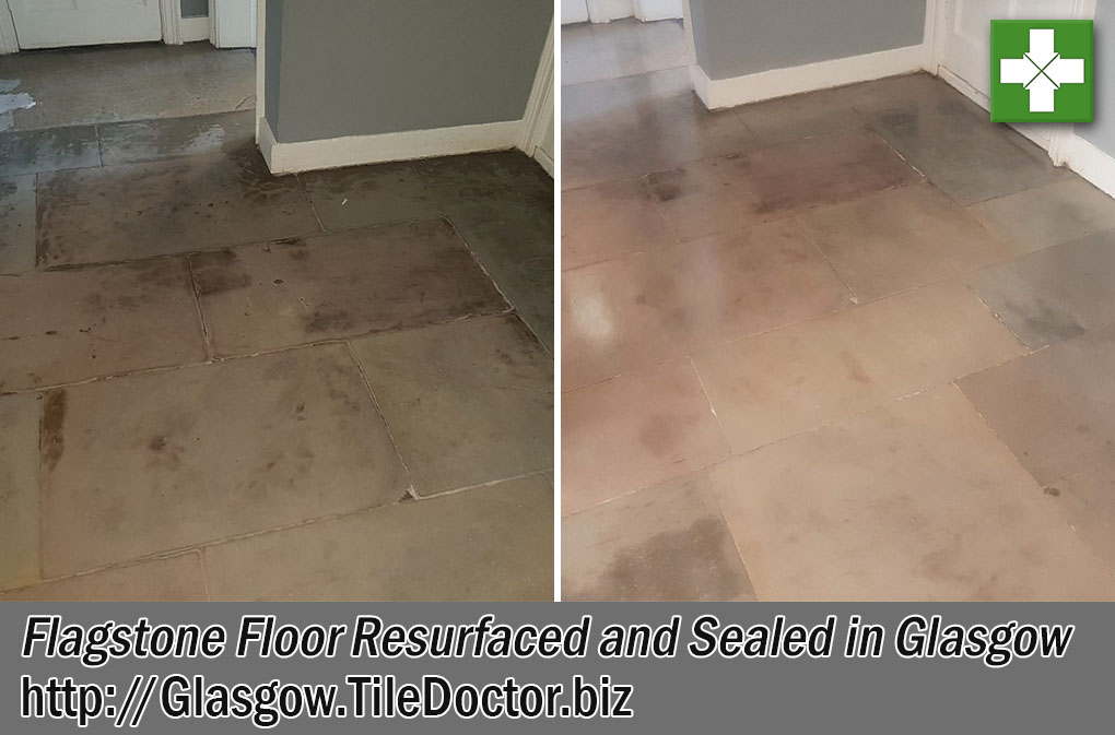 Flagstone Floor Before After Restoration Glasgow