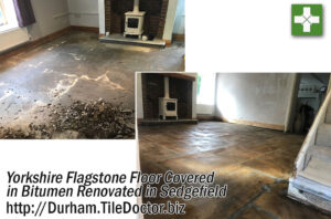 Yorkshire Flagstone Floor Before and After Bitumen Removal in Sedgefield